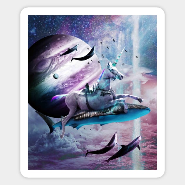 Unicorn Riding Shark In Space Sticker by Random Galaxy